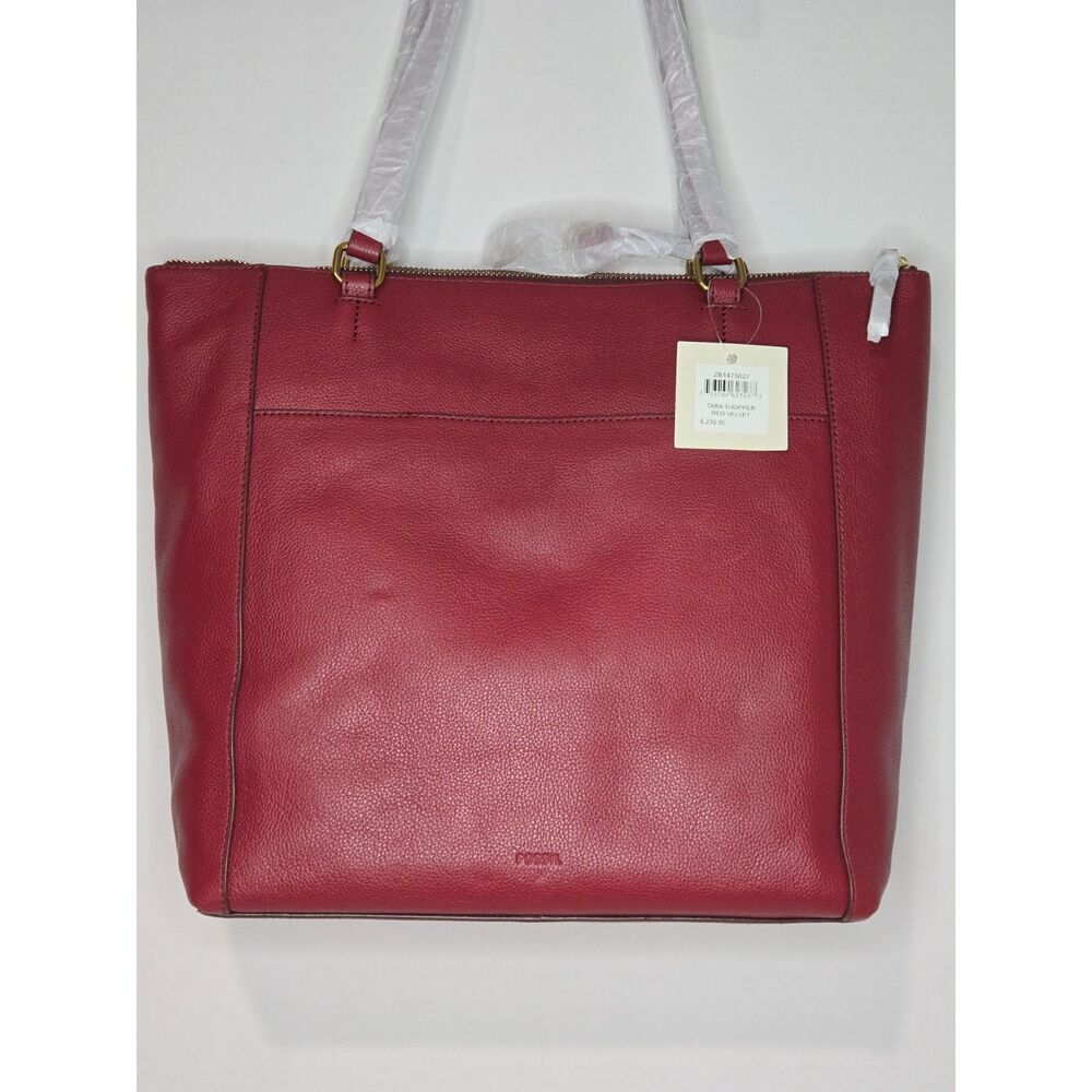 Fossil Tara Leather Shopper Tote Bag | Red Velvet Dark Red | New With Tags